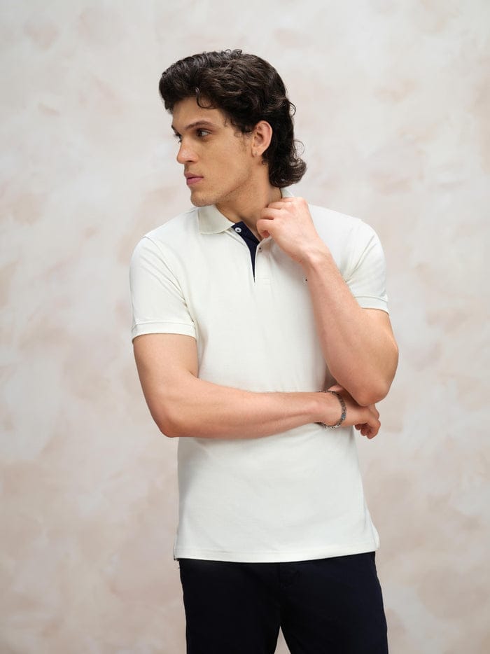 sustian polo  Regular fit  Embroidered logo off white premium polo for men