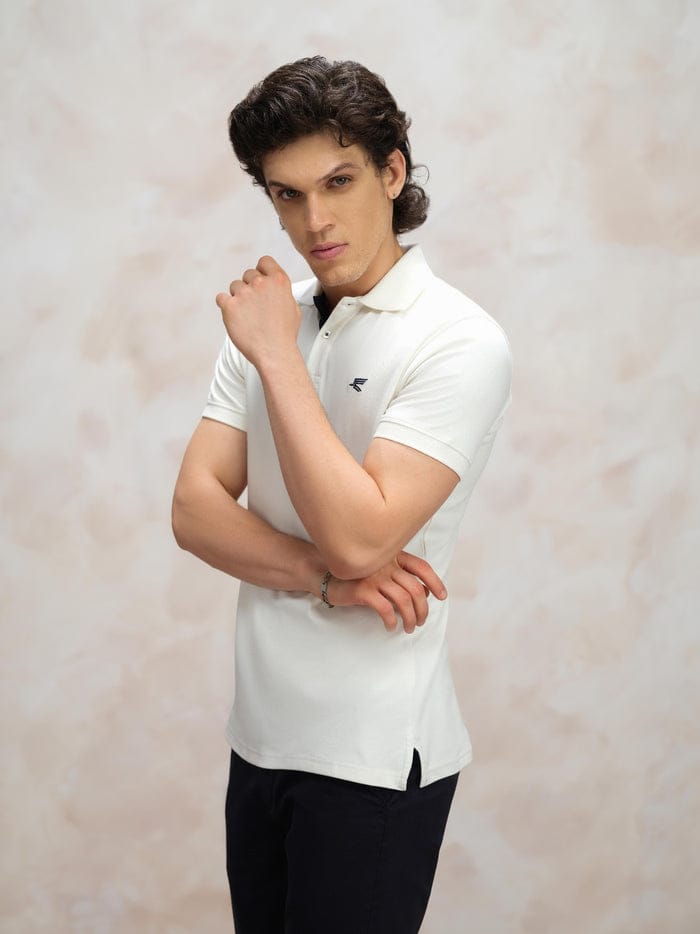 sustian polo  Regular fit  Embroidered logo off white premium polo for men